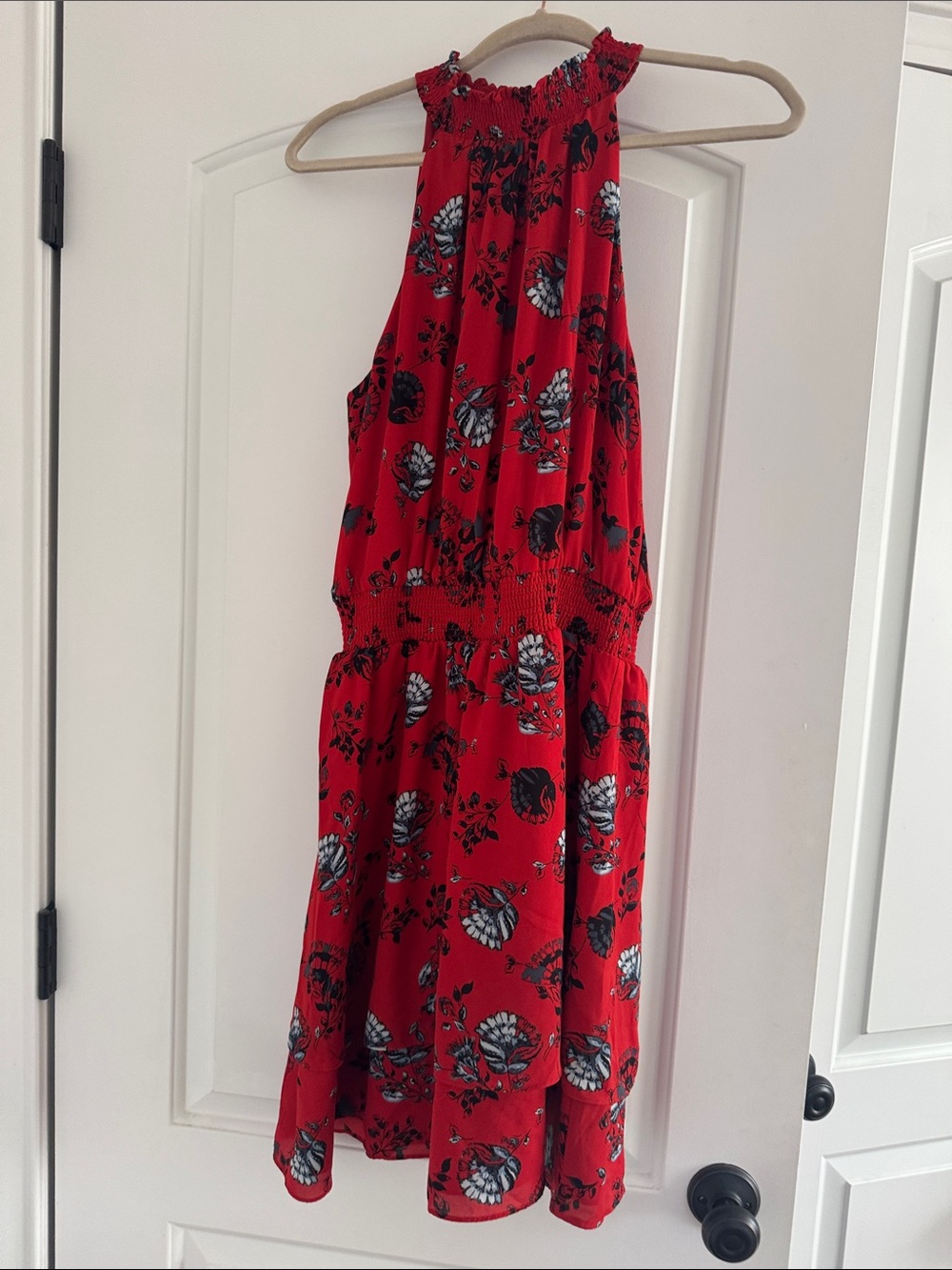 White House Black Market Red Halter Floral Mini Dress